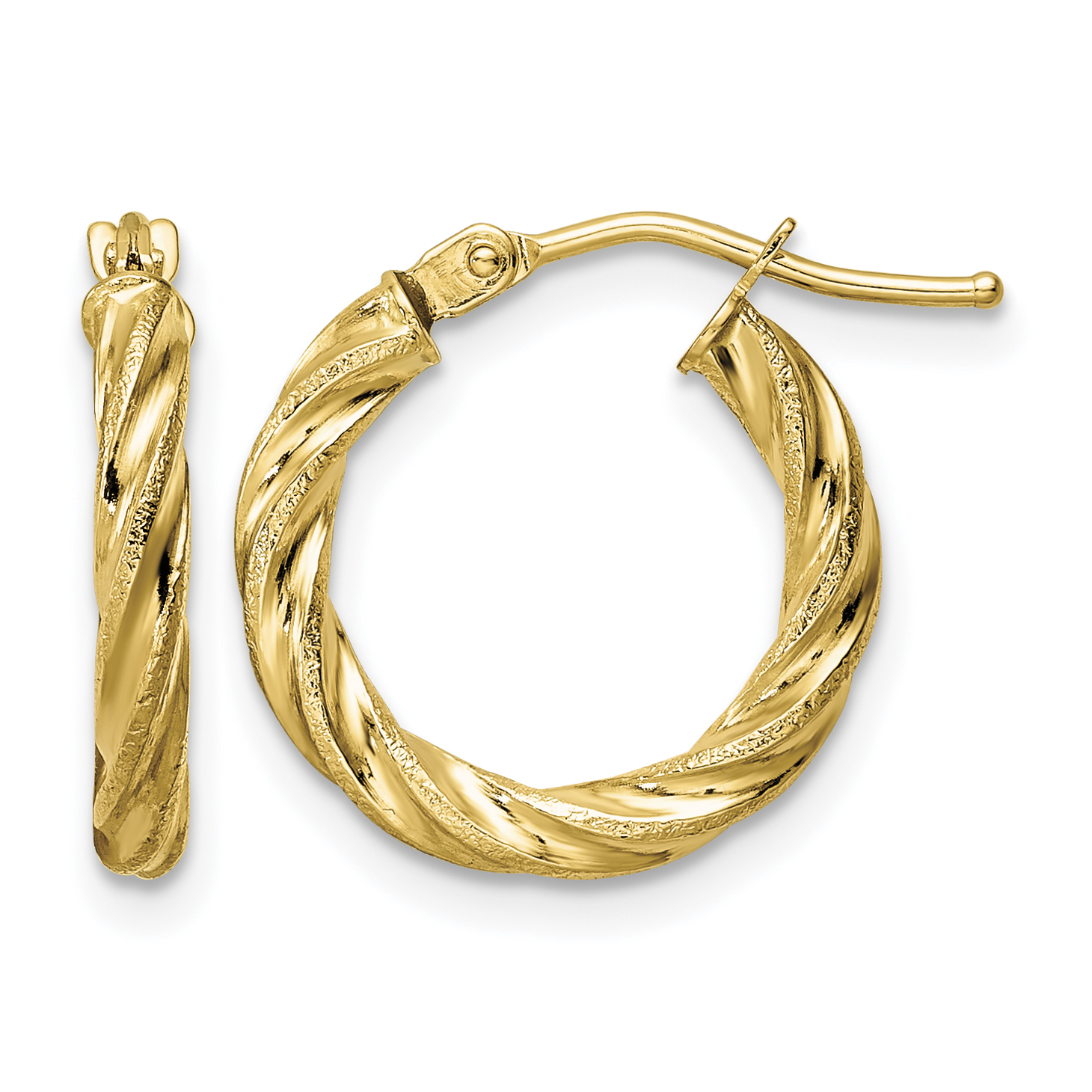 14k Polished & Textured Twisted Hoop Earrings (TF2098)