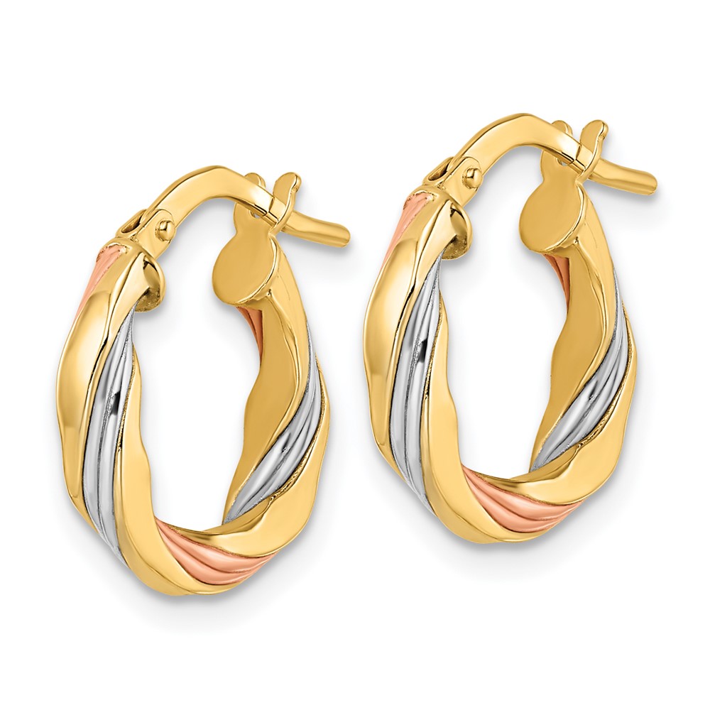 14K W/Rose & White Rhodium Polished Twisted Hoop Earrings (TF2099)