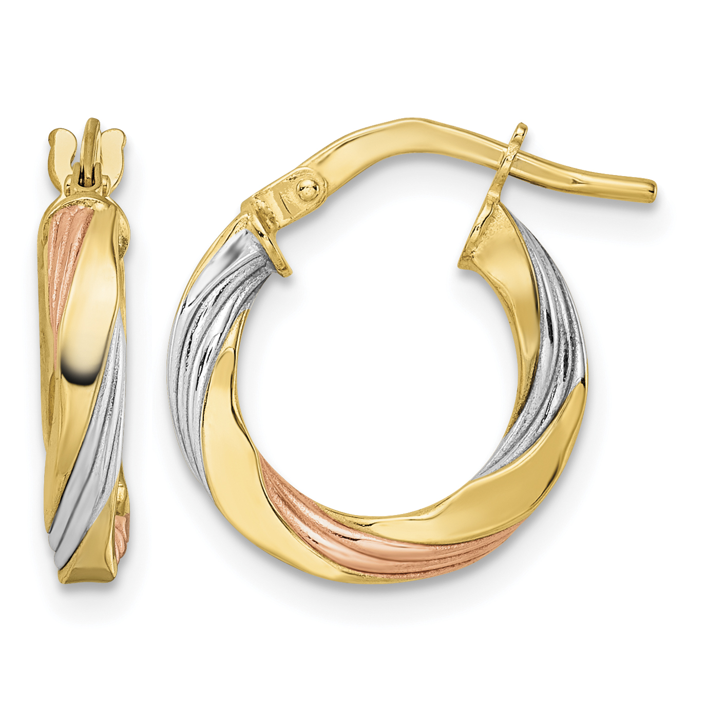 14K W/Rose & White Rhodium Polished Twisted Hoop Earrings (TF2099)