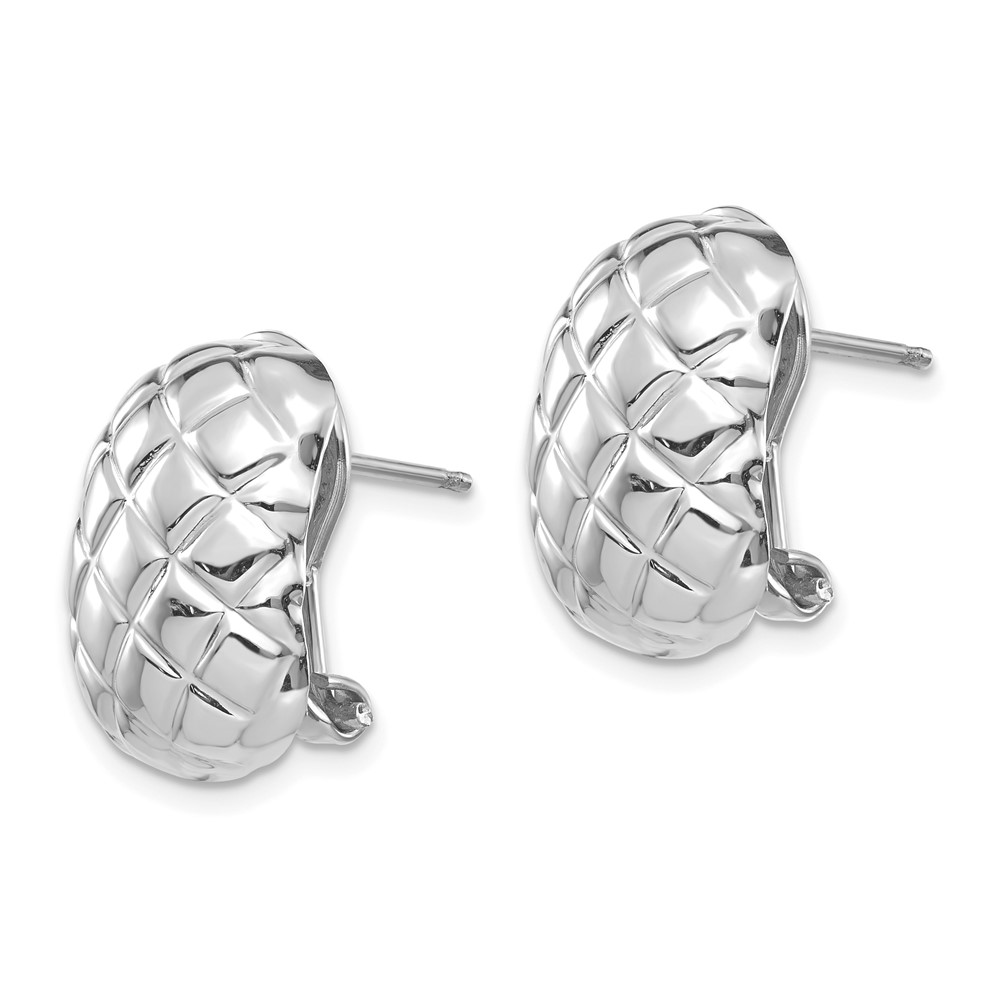 14k White Gold Polished Quilted Omega Back Post Earrings (TF210)