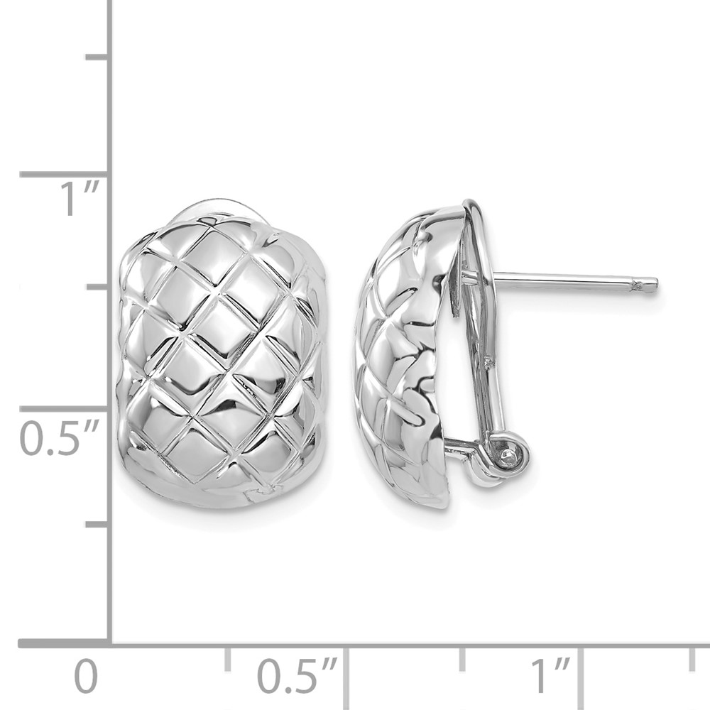 14k White Gold Polished Quilted Omega Back Post Earrings (TF210)