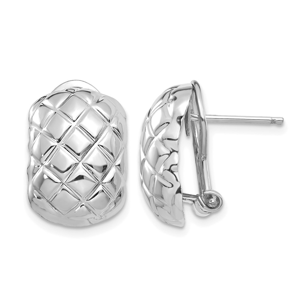 14K White Gold 12x 17mm Polished Crisscross Omega Back Post Earrings