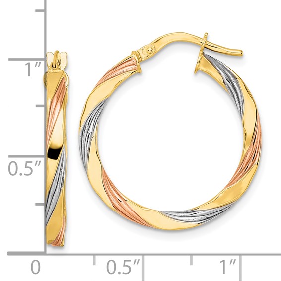 Gold w/White and Rose Rhodium Twisted Hoop Earrings