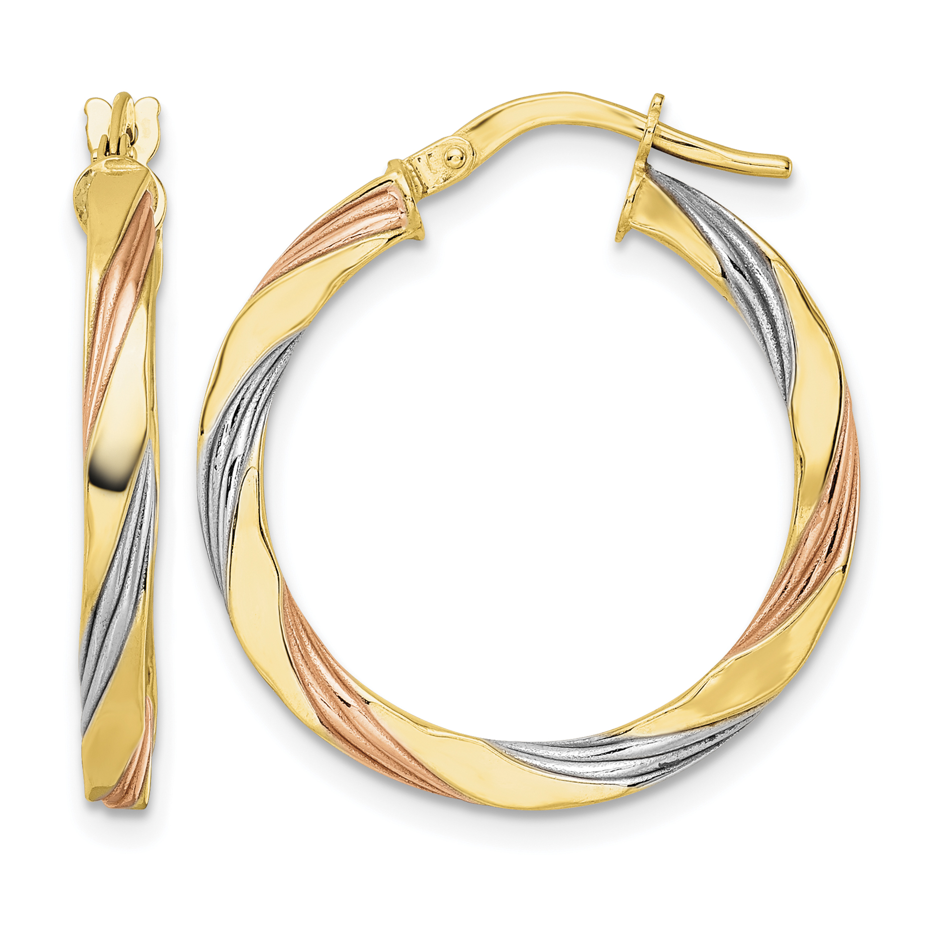 14K W/Rose & White Rhodium Polished Twisted Hoop Earrings (TF2100)