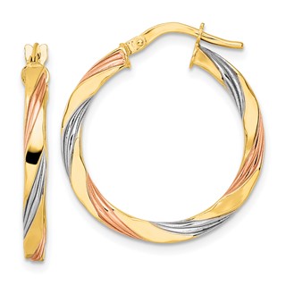 Gold w/White and Rose Rhodium Twisted Hoop Earrings