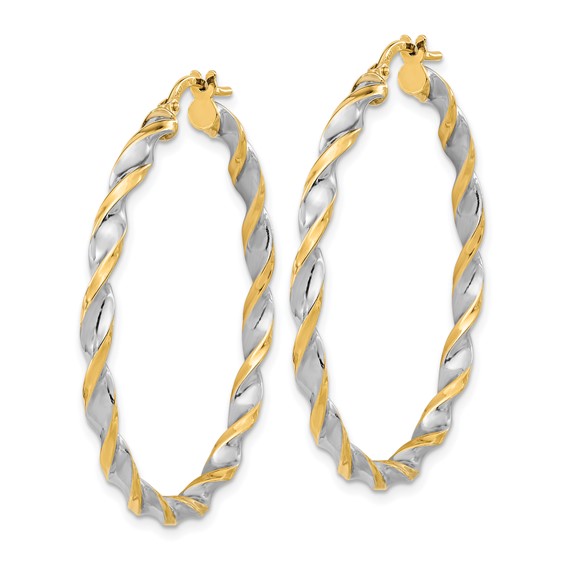 3.1mm Gold & Rhodium Twisted Hoop Earrings