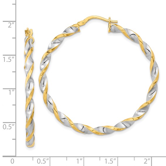 3.1mm Gold & Rhodium Twisted Hoop Earrings