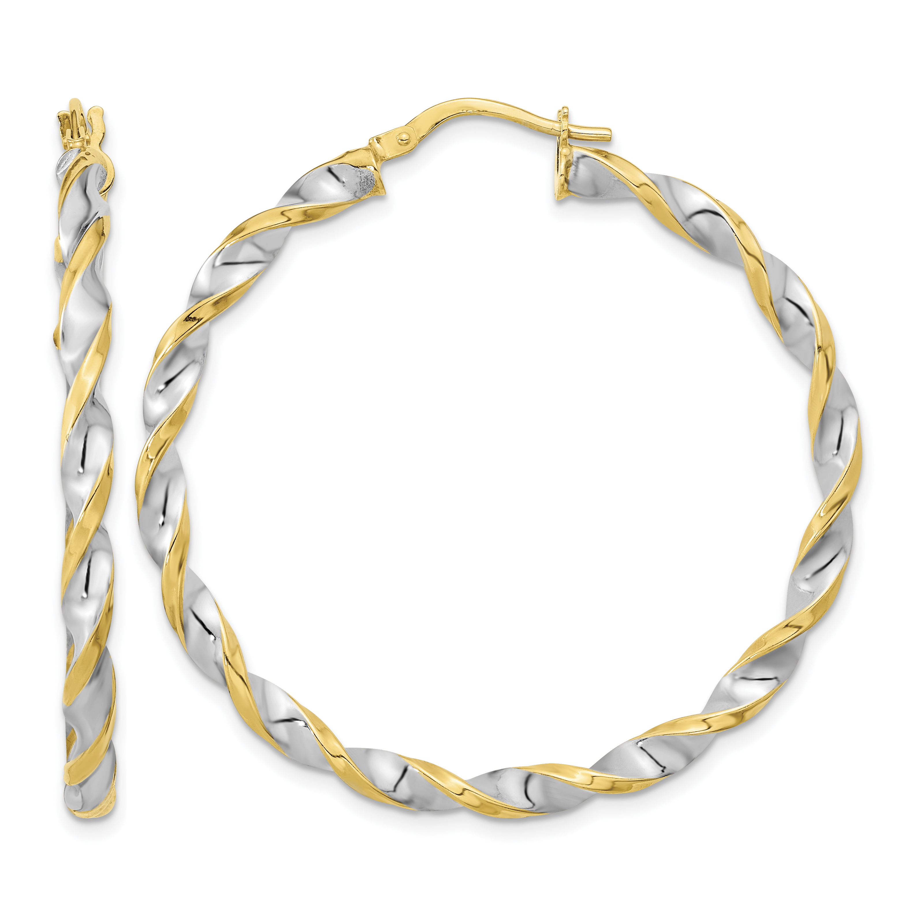 14K & White Rhodium Polished & Twist Hoop Earrings (TF2104)