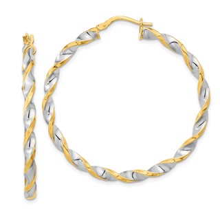 3.1mm Gold & Rhodium Twisted Hoop Earrings