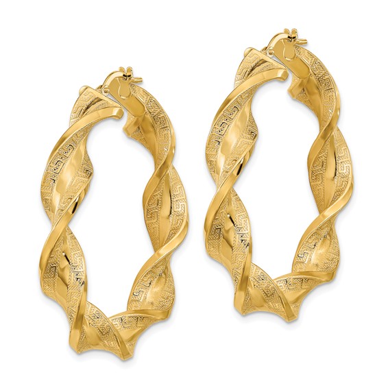 14K Polished & Greek Satin Twisted Hoop Earrings
