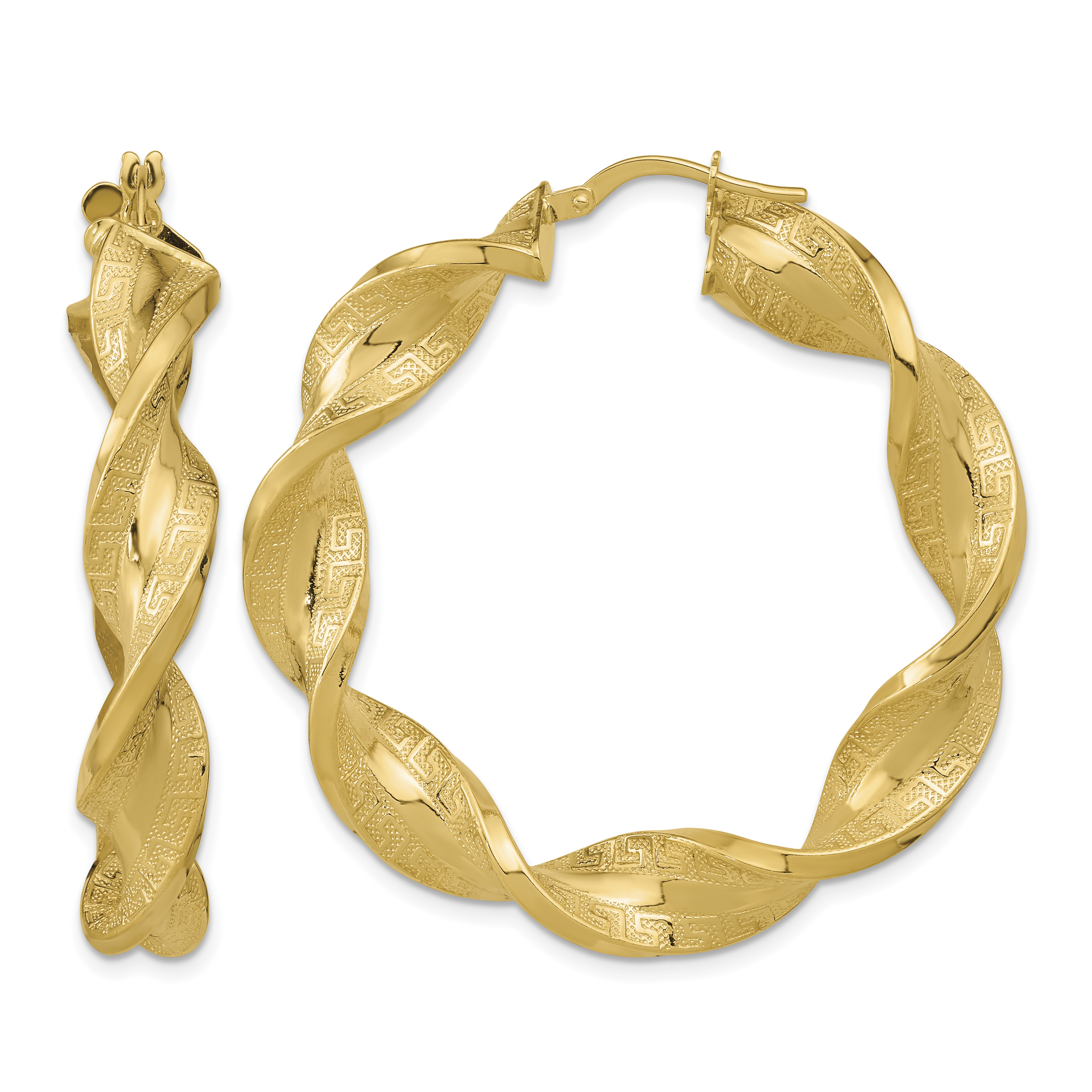 14K Polished & Greek Satin Twisted Hoop Earrings (TF2112)
