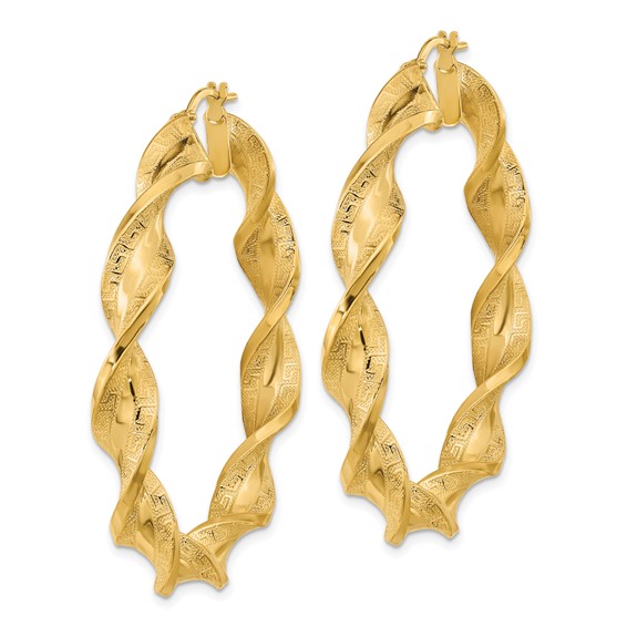14K Polished & Greek Satin Twisted Hoop Earrings