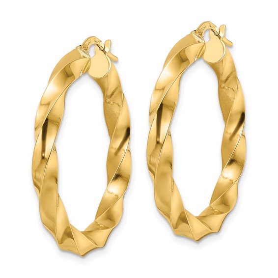 4mm Gold Twisted Tube Hoop Earrings