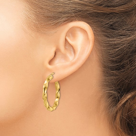 4mm Gold Twisted Tube Hoop Earrings
