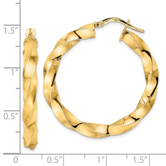 4mm Gold Twisted Tube Hoop Earrings