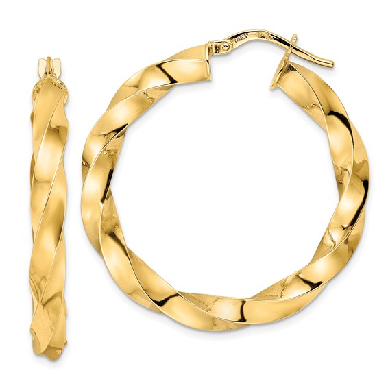 4mm Gold Twisted Tube Hoop Earrings