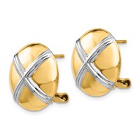 14K and White Rhodium 16mm Polished X-Circle Omega Back Post Earrings view 2