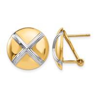 14K and White Rhodium 16mm Polished X-Circle Omega Back Post Earrings view 1