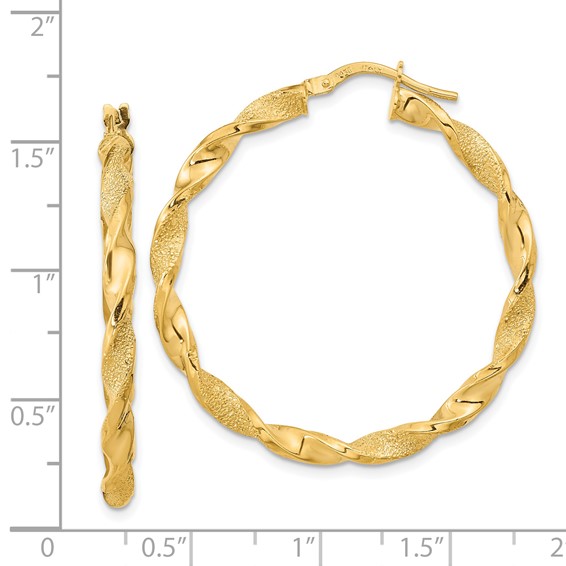 3.25mm Gold Polished & Brushed Twisted Hoop Earrings