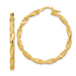 3.25mm Gold Polished & Brushed Twisted Hoop Earrings