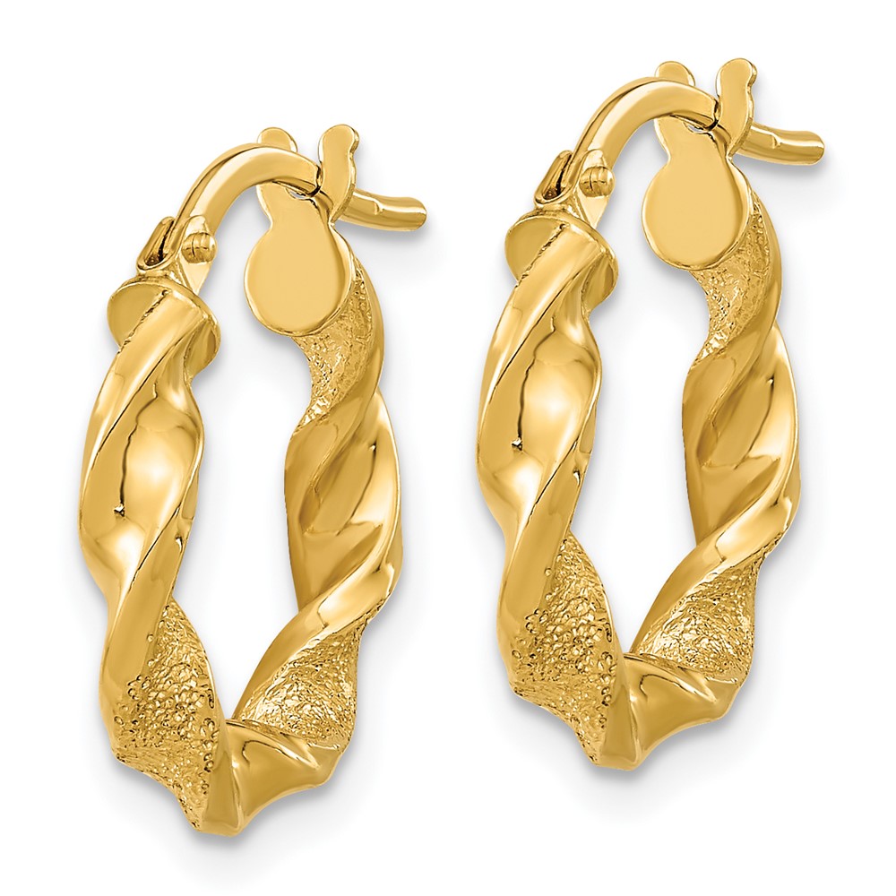 14K Polished and Textured Twisted Hoop Earrings (TF2125)