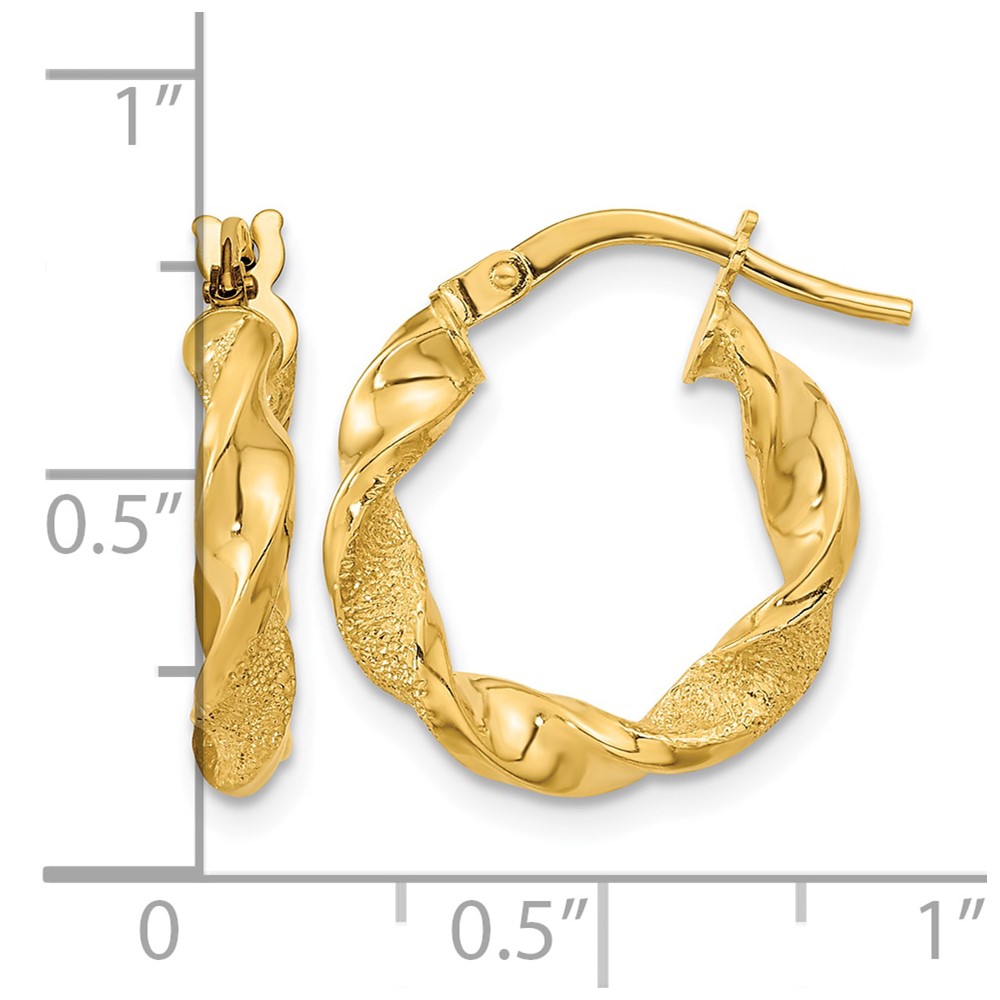 14K Polished and Textured Twisted Hoop Earrings (TF2125)