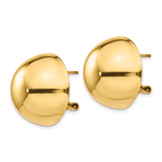 Gold Button Omega Back Earrings