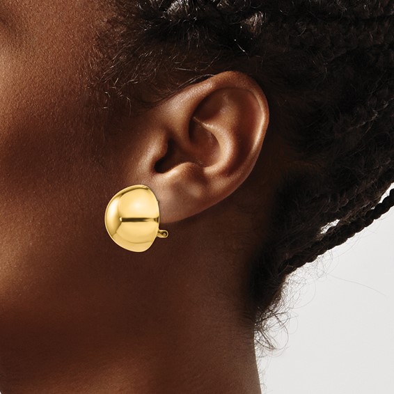 Gold Button Omega Back Earrings