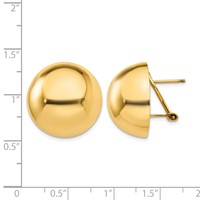 14K 20mm Yellow Gold Polished Half Ball Omega Back Post Earrings view 4