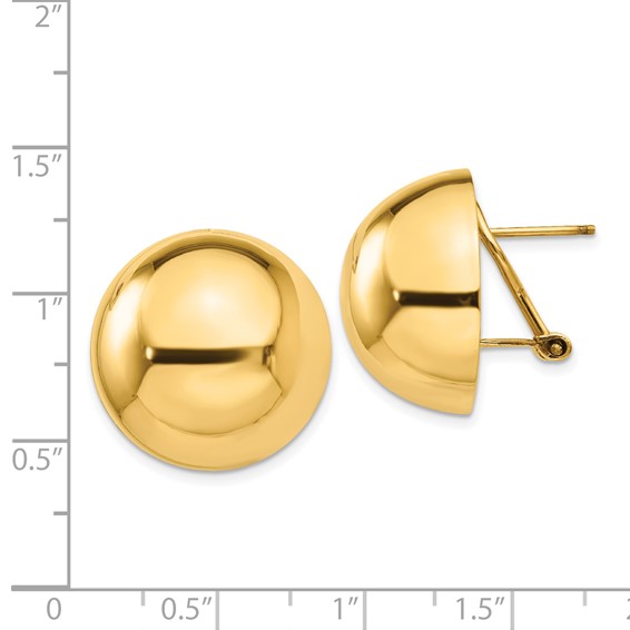 Gold Button Omega Back Earrings