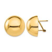 14K 20mm Yellow Gold Polished Half Ball Omega Back Post Earrings view 1