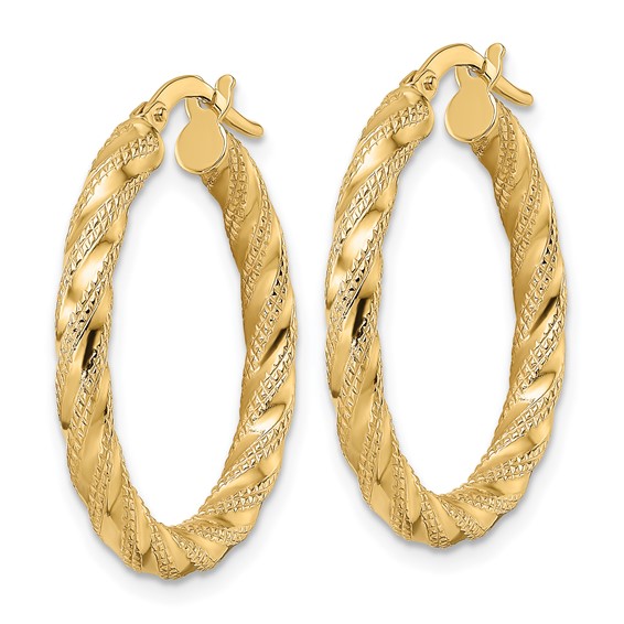 3mm Gold Textured Twisted Hoop Earrings