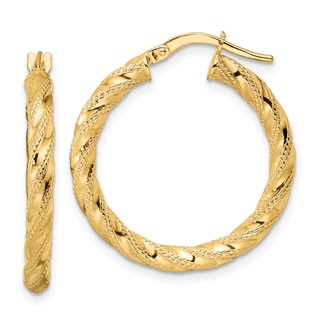 3mm Gold Textured Twisted Hoop Earrings
