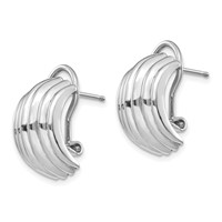 14K White Gold 9.5x 16mm Polished Ribbed Half Hoop Omega Back Post Earrings view 2