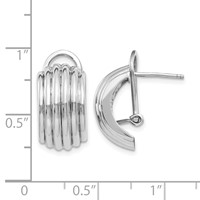 14K White Gold 9.5x 16mm Polished Ribbed Half Hoop Omega Back Post Earrings view 4