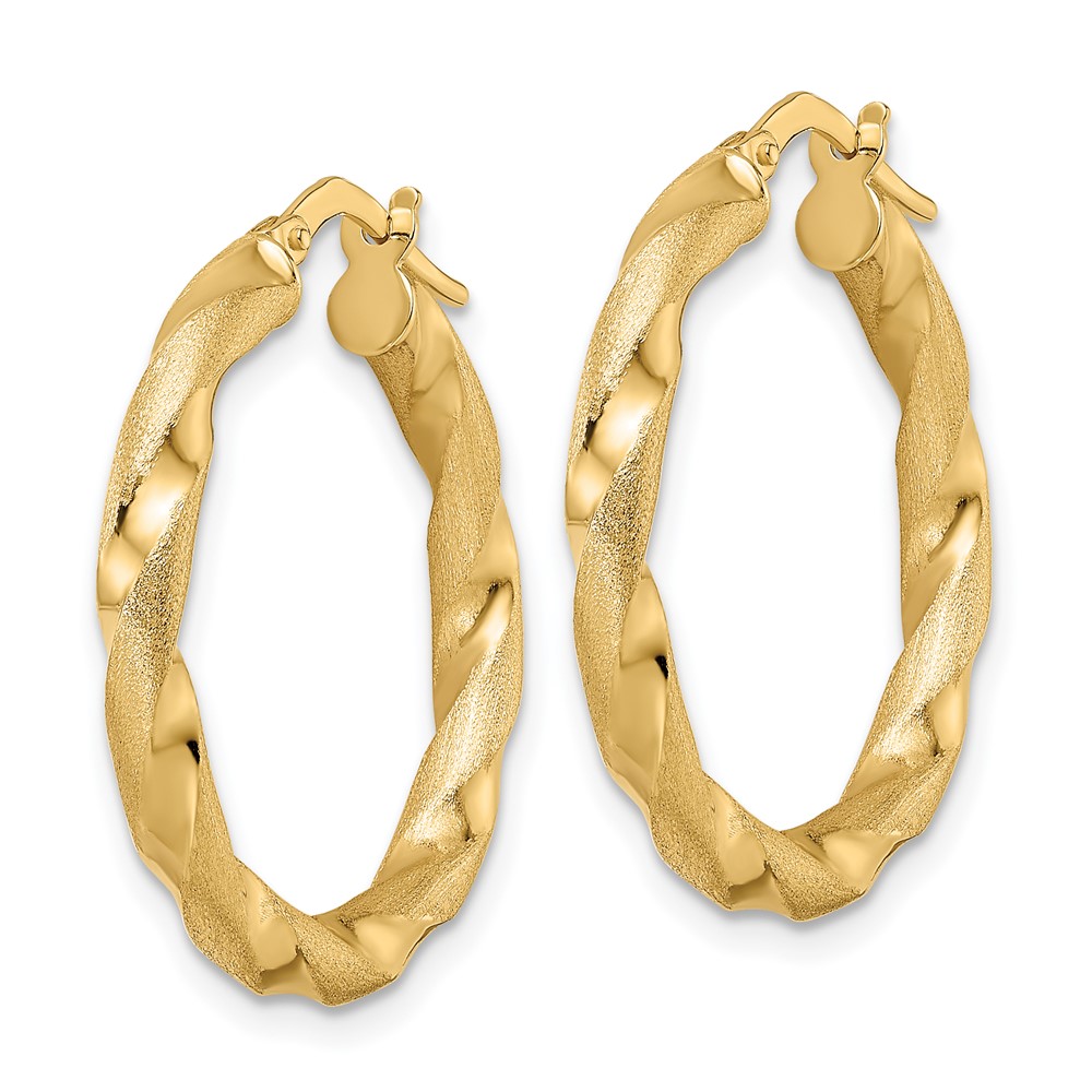 14K Brushed and Polished Twisted Hoop Earrings (TF2140)