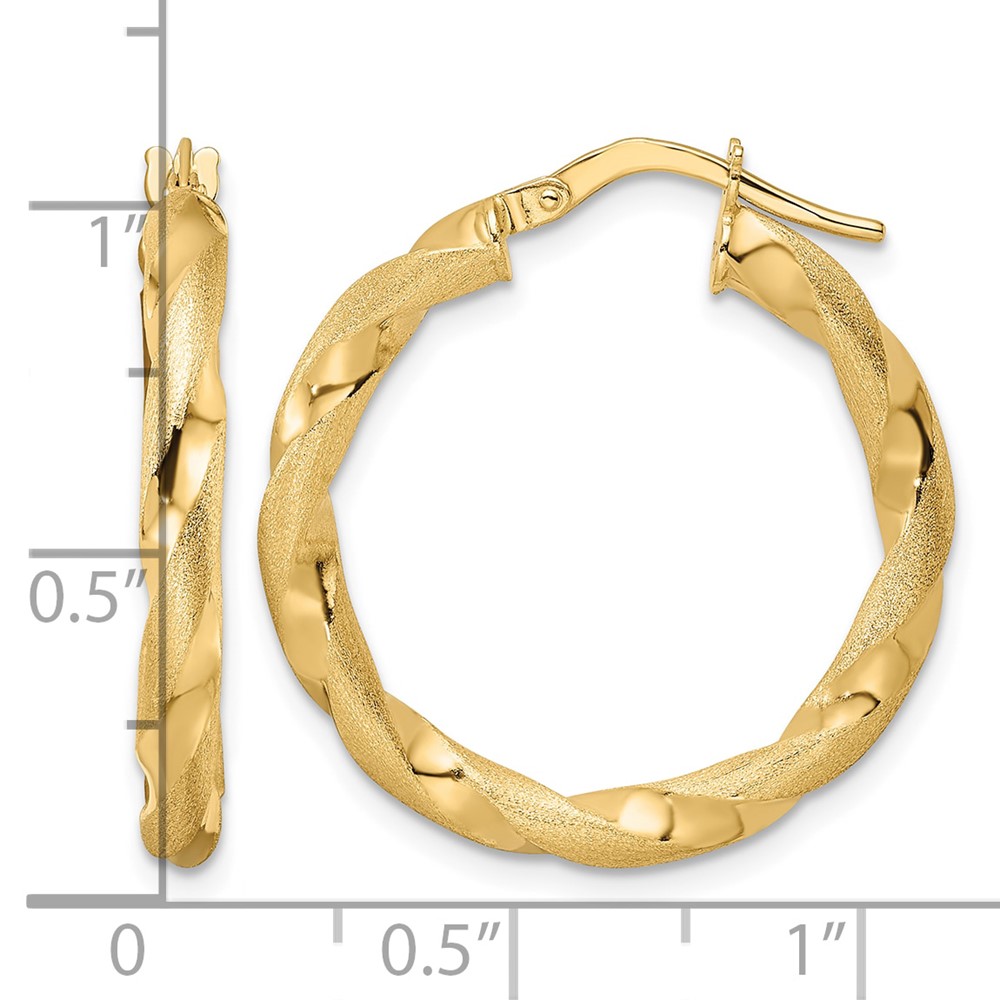 14K Brushed and Polished Twisted Hoop Earrings (TF2140)