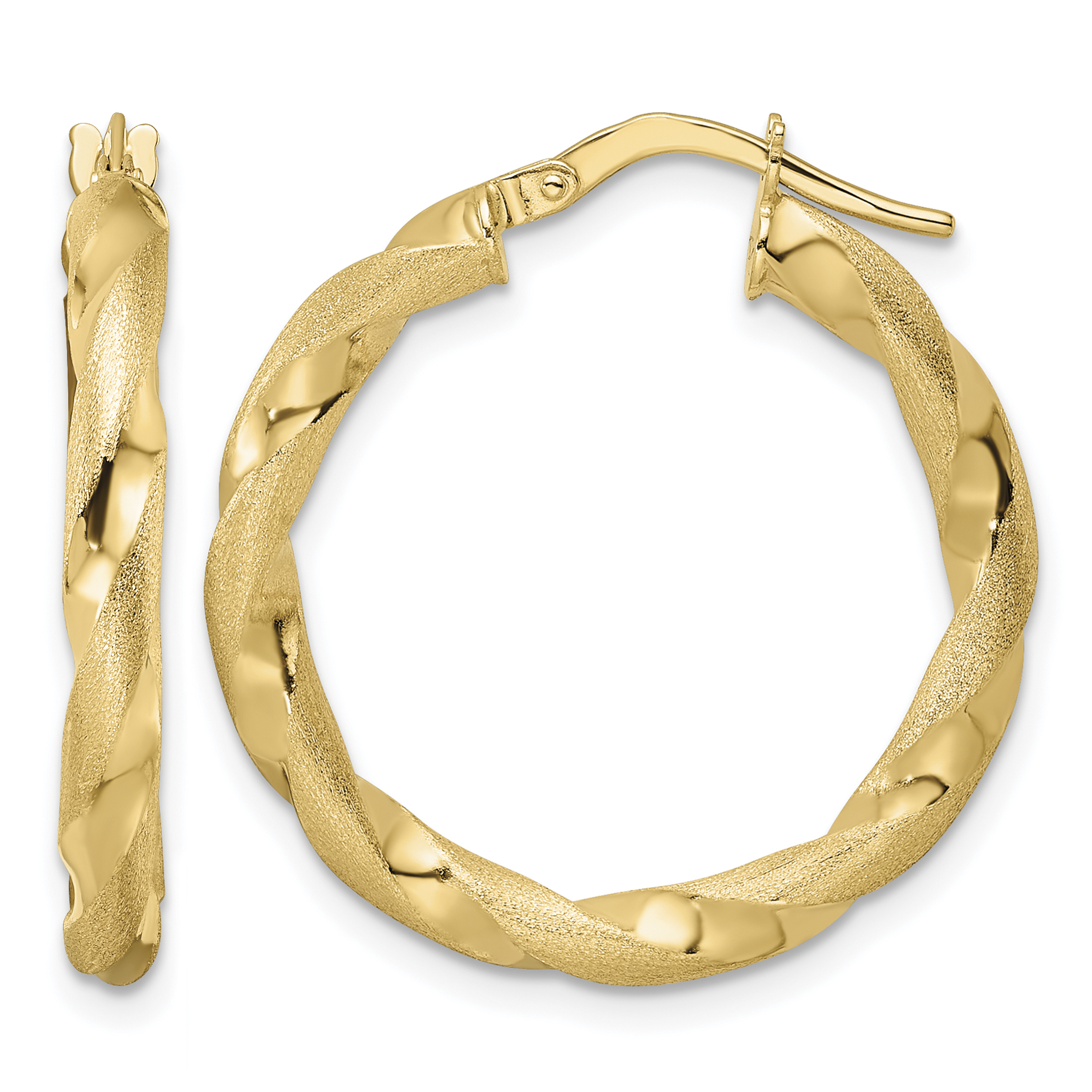 14K Brushed and Polished Twisted Hoop Earrings (TF2140)