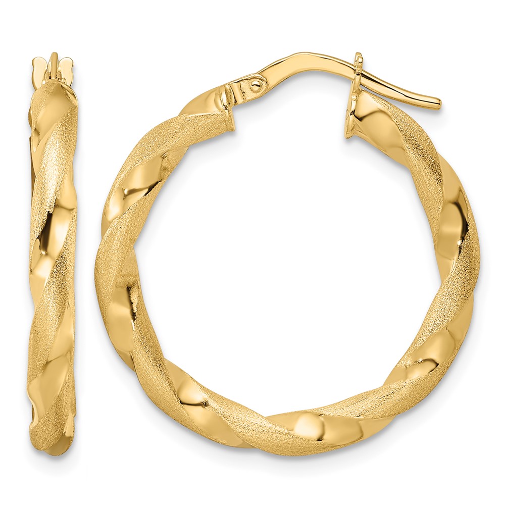 14K Brushed and Polished Twisted Hoop Earrings (TF2140)
