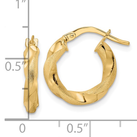 3mm Gold Polish & Brushed Twisted Hoop Earrings