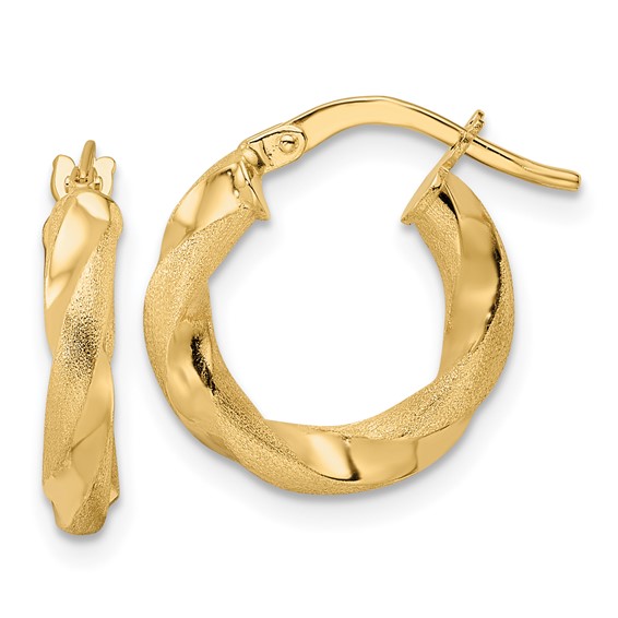 3mm Gold Polish & Brushed Twisted Hoop Earrings