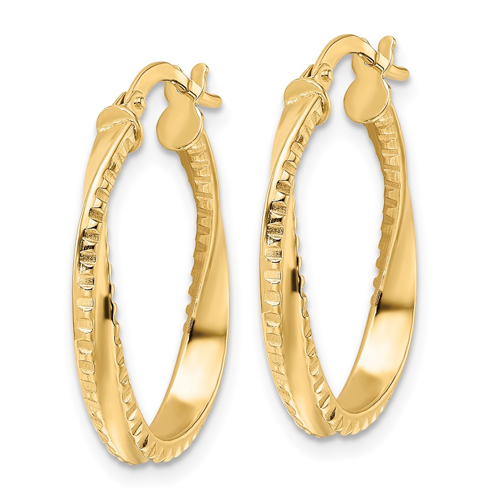 14K Polished Twisted Oval Hoop Earrings (TF2142)