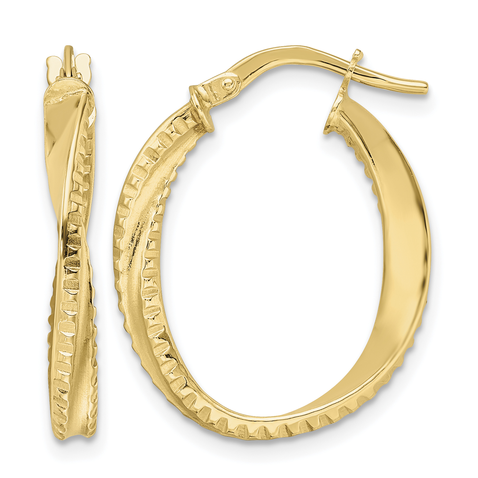 14K Polished Twisted Oval Hoop Earrings (TF2142)