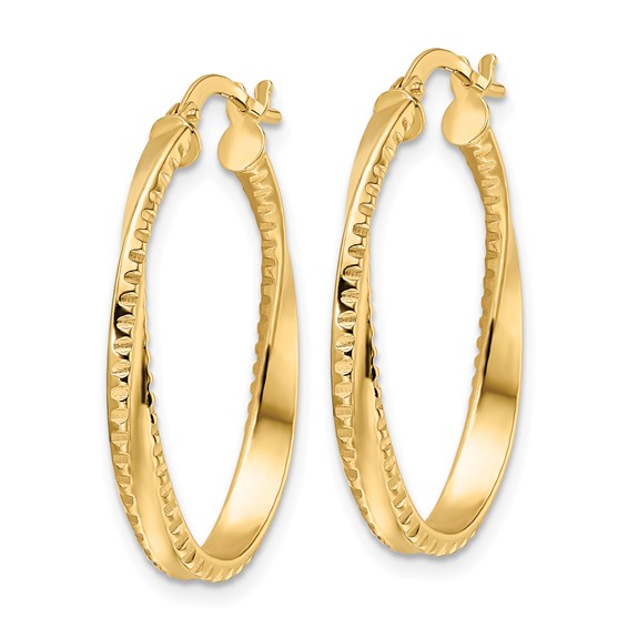 3mm Gold Textured Twisted Hoop Earrings