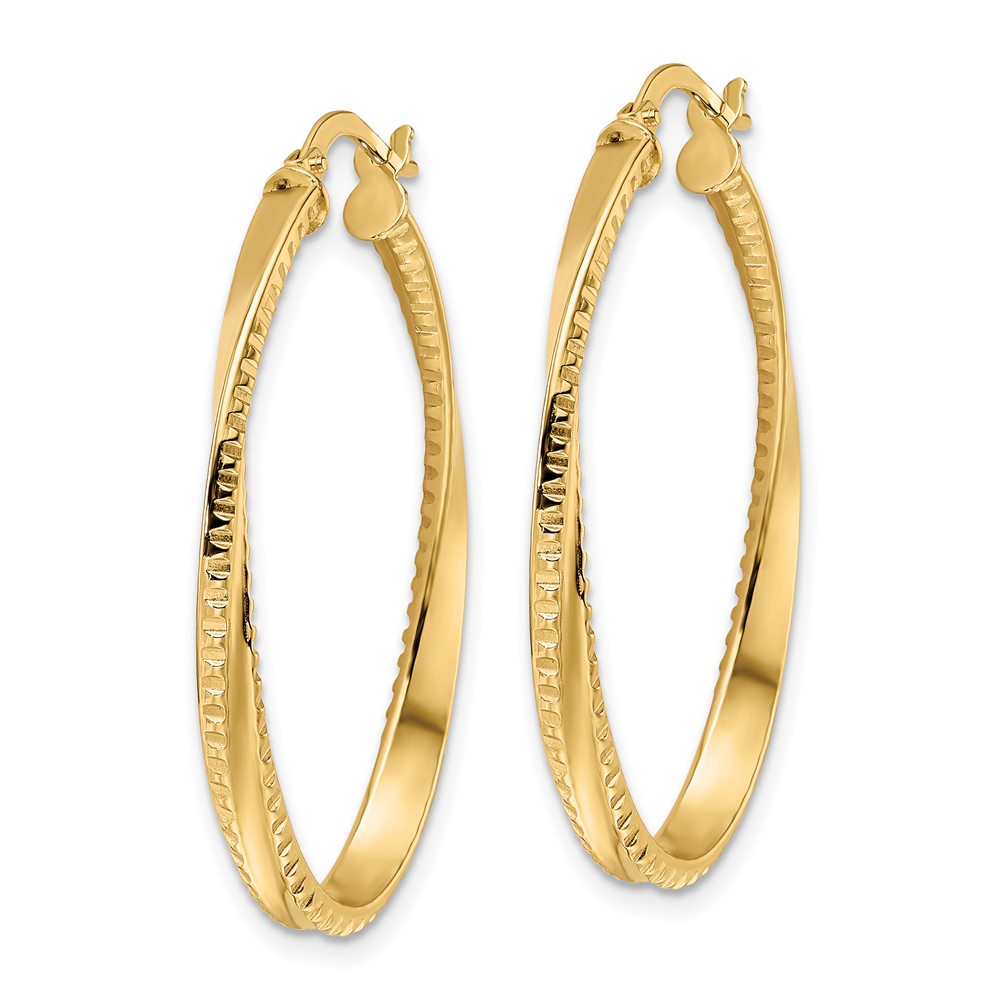 14K Polished Twisted Oval Hoop Earrings (TF2144)