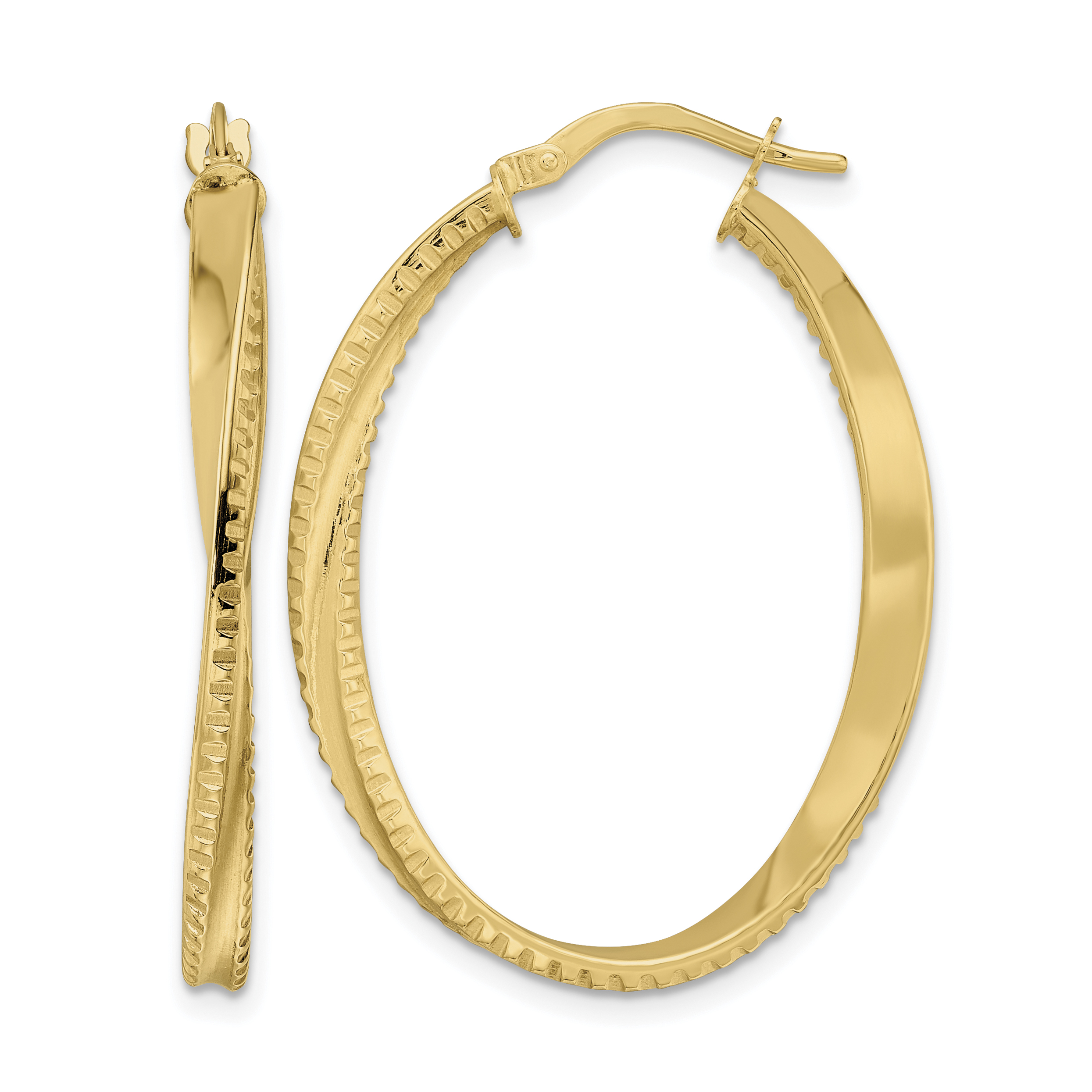 14K Polished Twisted Oval Hoop Earrings (TF2144)
