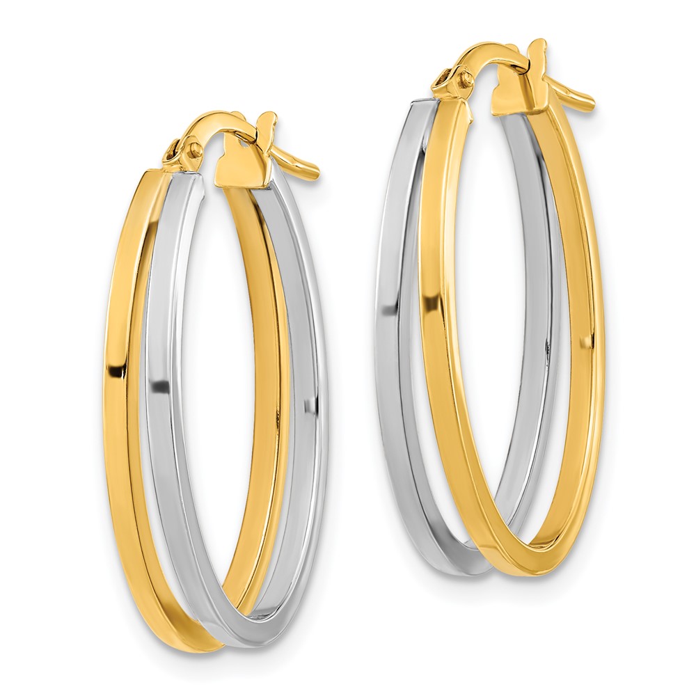 14K Two-tone Polished Oval Double Hoop Earrings (TF2149)