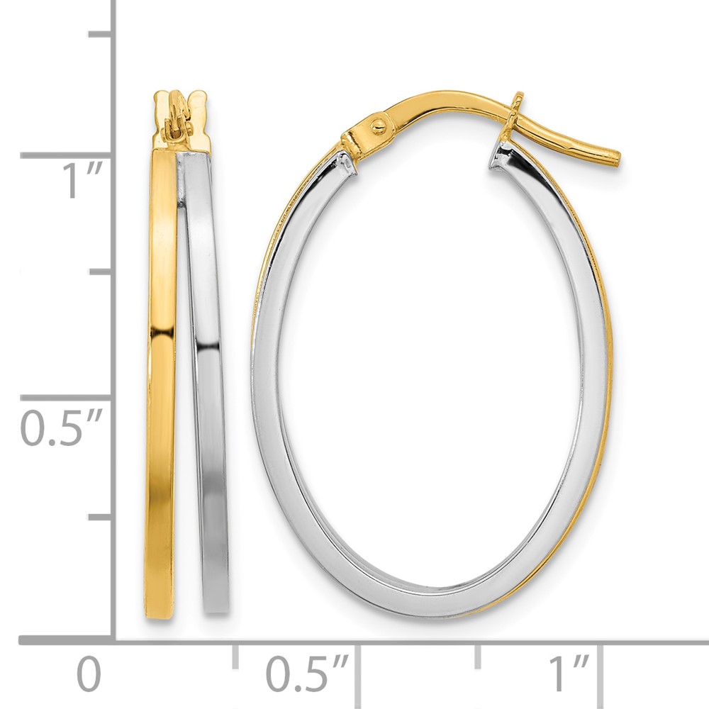 14K Two-tone Polished Oval Double Hoop Earrings (TF2149)