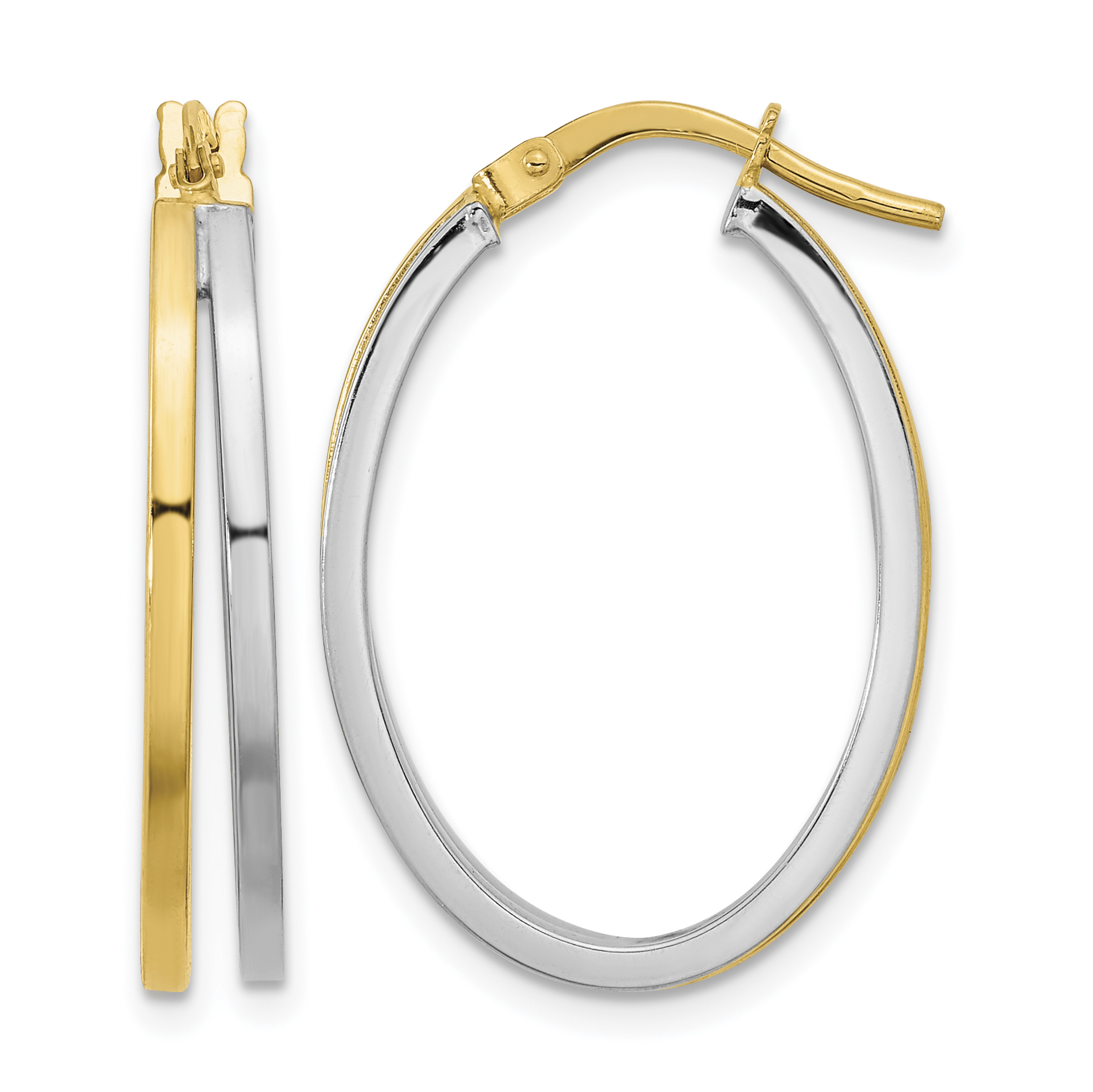 14K Two-tone Polished Oval Double Hoop Earrings (TF2149)