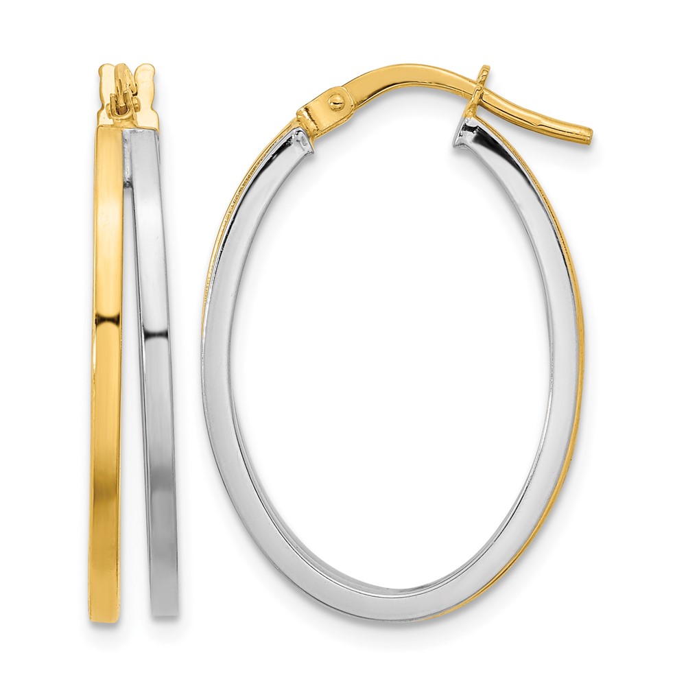14K Two-tone Polished Oval Double Hoop Earrings (TF2149)